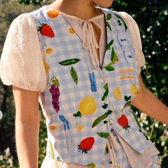 Lisa Says Gah NWOT Vest in Picnic Alfresco Gingham RARE - Picture 1 of 5